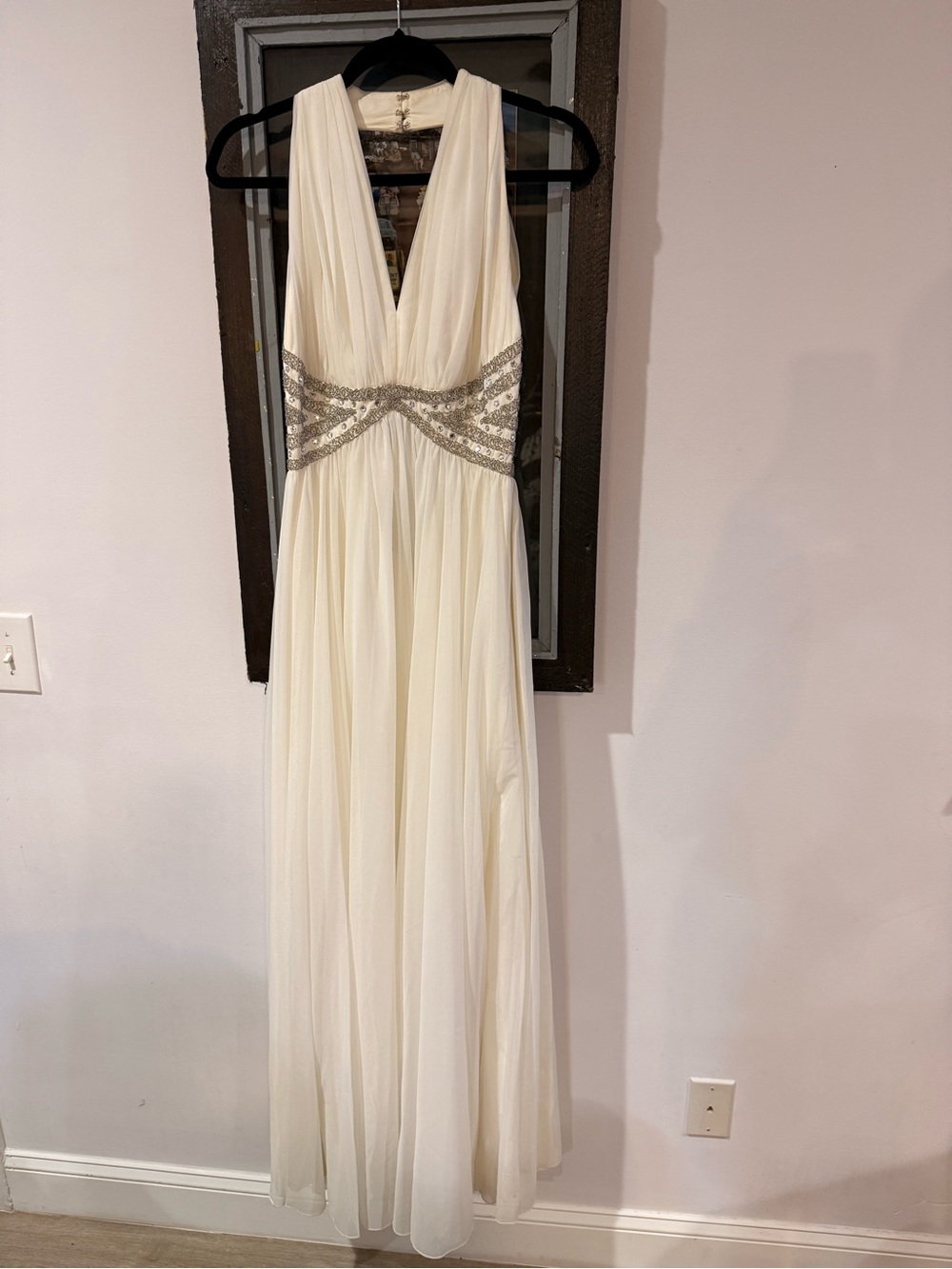 1970s Mike Benet White Rhinestone Beaded Chiffon Marilyn Monroe Party Dress Gown